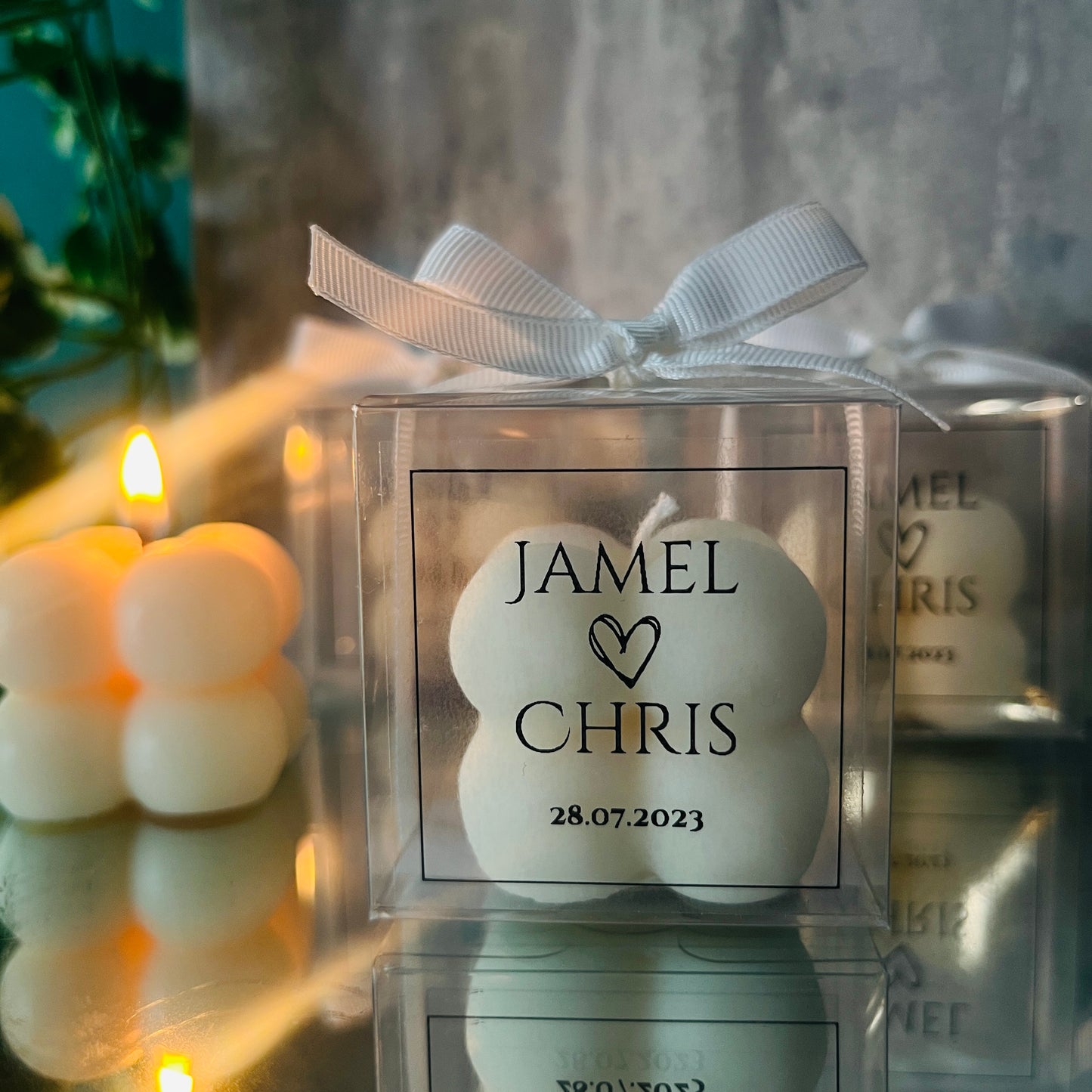 Luxury Candle Wedding Favours- White Ribbon