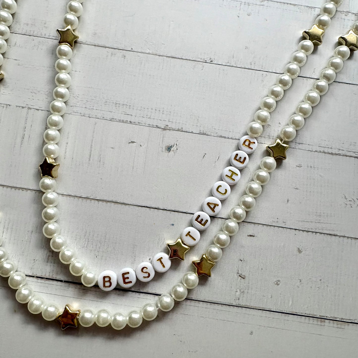 Pearl & Star Personalised Beaded Lanyard Chain