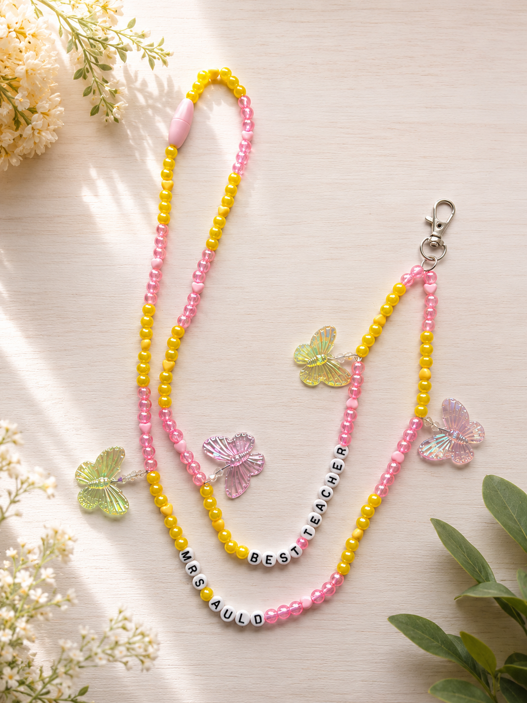 Butterfly Personalised Beaded Lanyard Chain