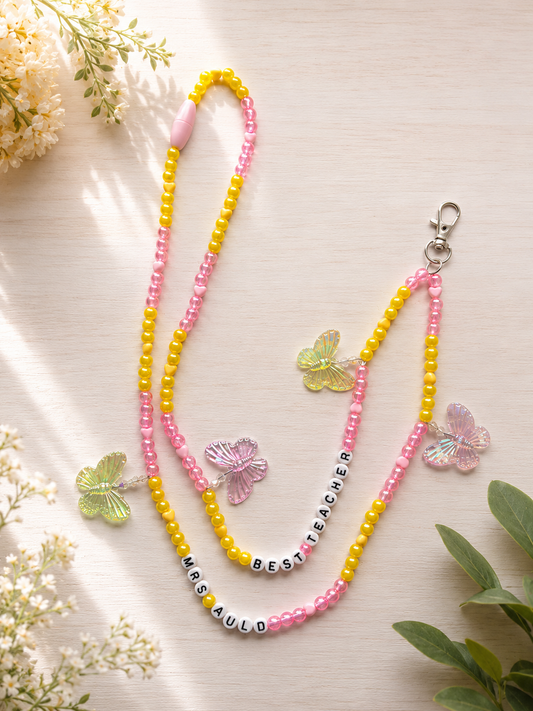 Butterfly Personalised Beaded Lanyard Chain