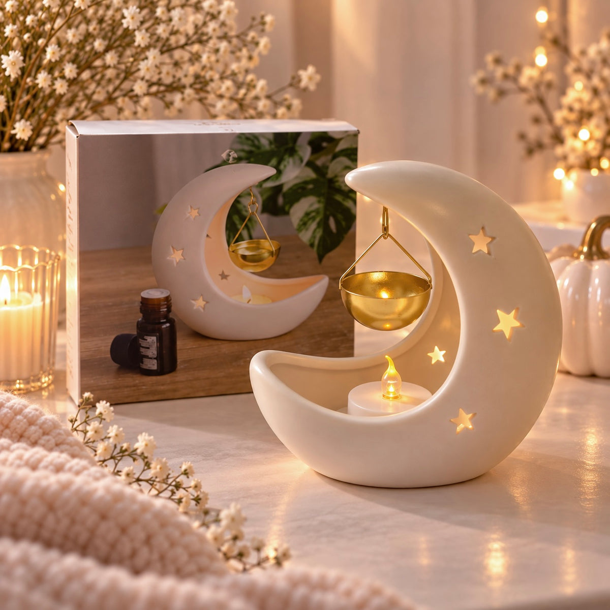 White Crescent Moon Hanging Oil Burner