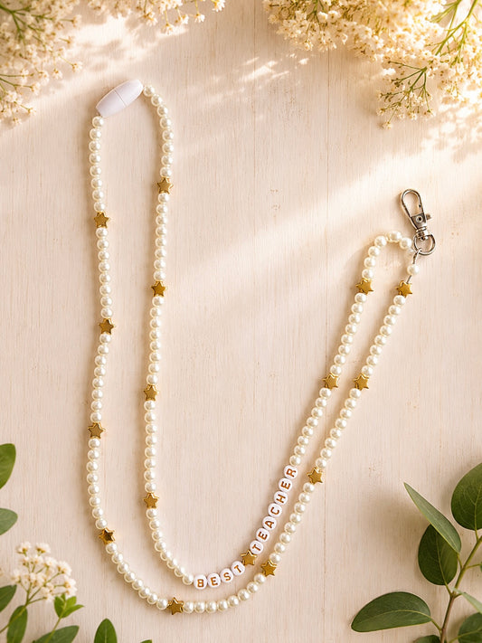 Pearl & Star Personalised Beaded Lanyard Chain