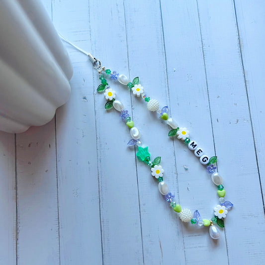 White Floral, Green & Lilac Phone Charm