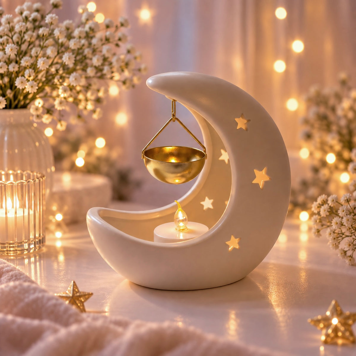 White Crescent Moon Hanging Oil Burner
