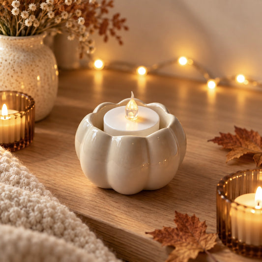 Autumn Tealight Holder - White Pumpkin