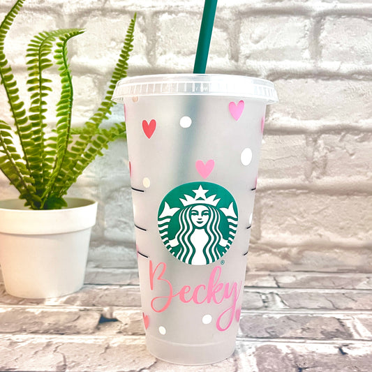 Heart & Polka Dot Starbucks Cold Cup
